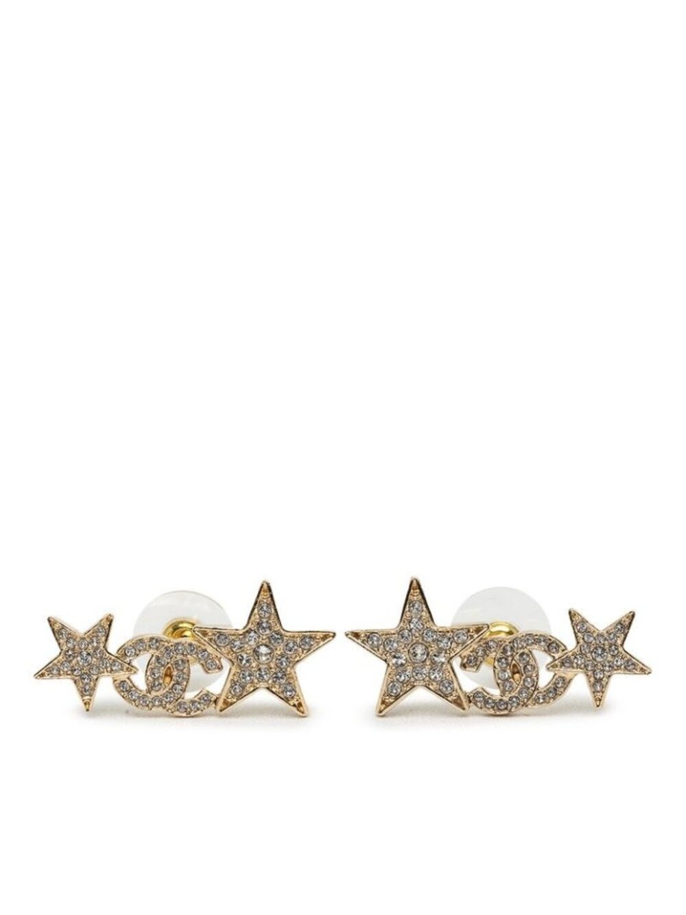 Chanel CC Logo Star Motif Earrings Gold Plated Rhinestone